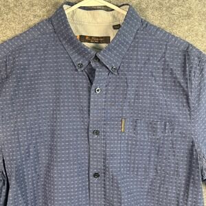 Ben Sherman Mens Button‎ Front Short Sleeve Blue Cotton Spandex Shirt XL